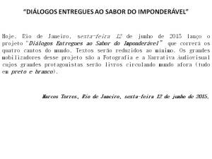 Diálogos Entregues ao Sabor do Impoderável